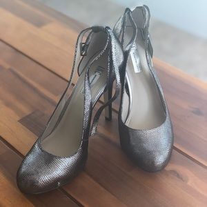 I N C silver and black with strap heels.